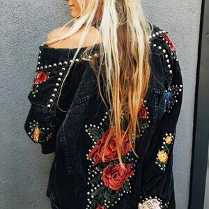 LF Furst of a Kind Limited Edition Rose Floral Studded Denim Jacket